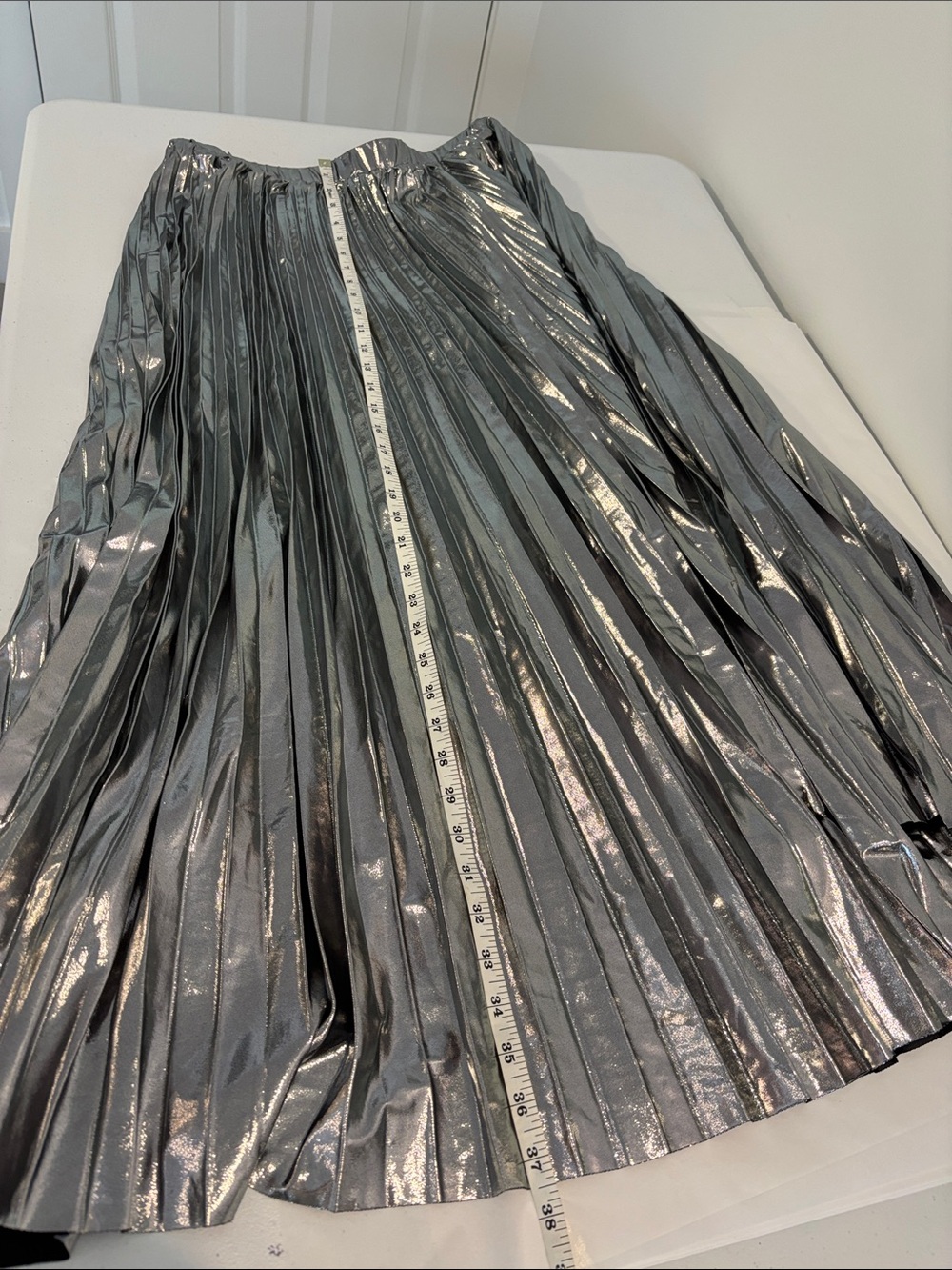 Anthropologie Sophie The Label metallic silver pleated maxi skirt size large - Picture 10 of 11